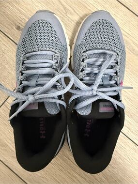 Under Armour Women's Light Gray Mesh Athletic Sneakers with Pink Accents